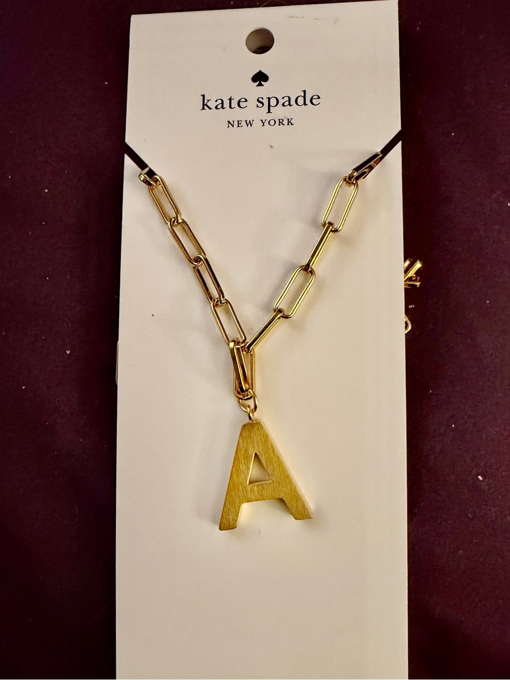 kate spade Gold Paperclip Chain Necklace with 'A' Initial Pendant